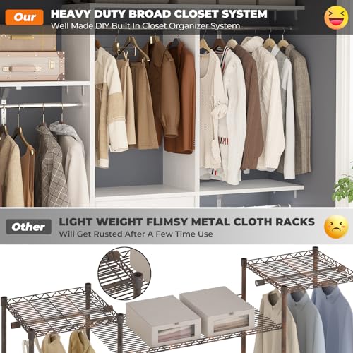 Armocity 5FT Small Closet System with 3 Fabric Drawers, 60 Inches Walk In Closet Organizer System With 3 Adjustable Shelves, Heavy Duty Clothes Rack Built-In Garment Rack, 59" L x 16" W x 71" H, White - color: White