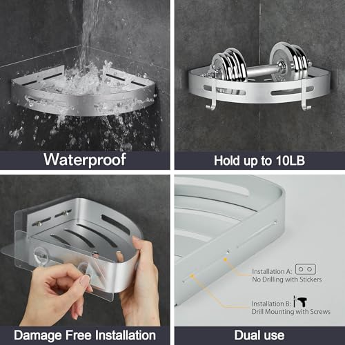 WPT Corner Shower Caddy, 2 Pack Adhesive Shower Corner Shelf, Shower Organizer Storage Wall Mounted No Drilling for Bathroom and Kitchen, Silver - color: Silver