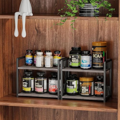 Giikin Countertop Shelf Organizer, 2 Tier Kitchen Spice Rack for Countertop, Wood Coffee Counter Shelf for Home, Particle Board and Metal, Grey, Small - color: Grey, size: Small
