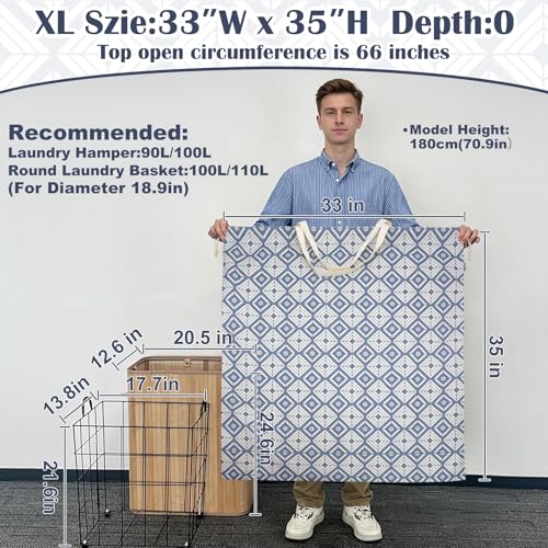 Canvas Laundry Bag 33"Wx 35"H, Thick Canvas Laundry Bag with Handles & Drawstring, Extra Large Heavy Duty Washable Basket Liner Hamper Liner Storage Sack (Geometry Blue) - color: Geometry Blue,1pc XL, size: XL 33"W x 35"H┃1 Pack