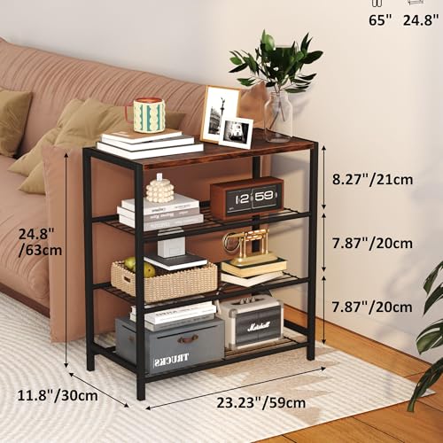 Yusong Shoe Rack Organizer, 4 Tier Industrial Shoe Storage Shelf, Narrow Sturdy Metal Shoe Shelves for Closet Entryway, Rustic Brown - color: Rustic Brown, size: 4 Tier