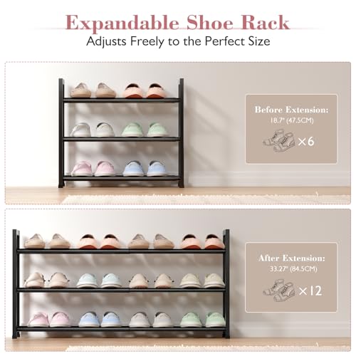 Bumusty 3-Tier Expandable Shoe Rack for Closet, 18“-33” Adjustable Shoe Rack for Small Space, Small Shoe Organizer for Front Door, Sturdy Metal, Black - color: Black, size: 3-Tier