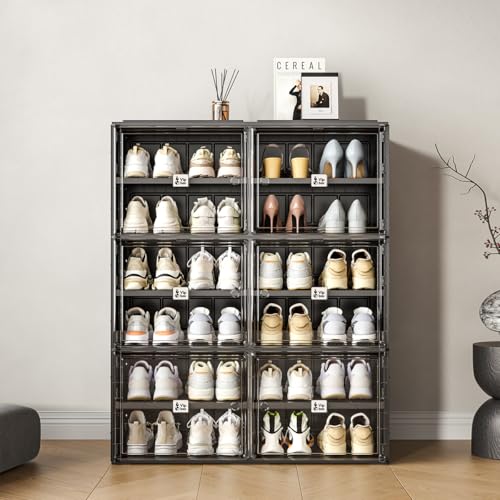 Vipbox Black Shoe Rack Organizer Cabinet for Closet Entryway,Clear Shoe Storage Boxes Stackable Sneaker Storage with Door Easy Assembly Shoe Cabinet with Lids Large 6 Tiers 24 Pairs - size: 6 Tiers 24 Pairs