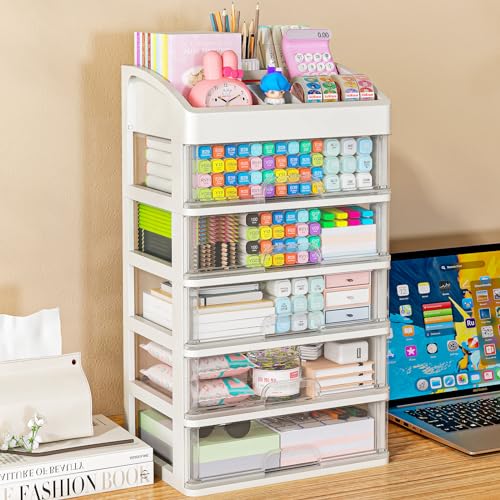 Desk Organizer with Drawers, 5 Drawers Storage Organizer, Desktop Storage Drawers for Office Supplies, Plastic Stationary Organizer, Makeup Organizer, Desk Storage Box for Office, School, Home - color: 6 Layers with 5 Drawers