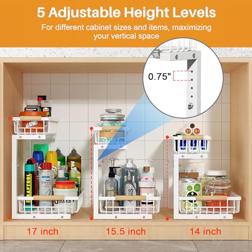 REALINN Under Sink Organizer, Height Adjustable Under Sink Organizers and Storage, 2 Tier Pull Out Drawer Cabinet Storage for Kitchen Bathroom, 1 Pack, White - color: White, size: 1 Pack