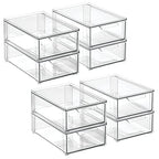 mDesign Plastic Stackable Bathroom Storage Organizer Bin with Pull Out Drawer for Cabinet, Vanity, Shelf, Cupboard, Cabinet, or Closet Organization - Lumiere Collection - 8 Pack - (Clear, 8 x 12 x 4) - size: 8 x 12 x 4 (Pack of 8)