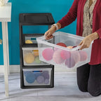 Plastic Drawer Wide Tower Plastic Storage Cart with Clear Pull Out Drawers, Black (Black, 3 Drawer Wide Tower) - color: Black