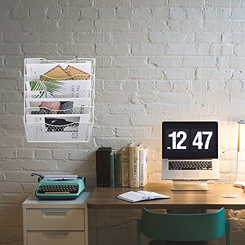 EASEPRES Mail Organizer Wall Mount Hanging File Holder Storage, Metal Chicken Wire Magazine Rack 5 Tier, White - color: White, size: 5 Tier