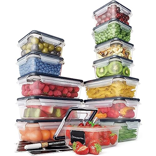 Chef's Path 28 Piece Airtight Food Storage Containers with Easy Snap Lids, 14 Containers and Lids, Stackable Kitchen and Pantry Canisters for Coffee, Meal Prep and Food Storage -Transparent - color: Pack of 14