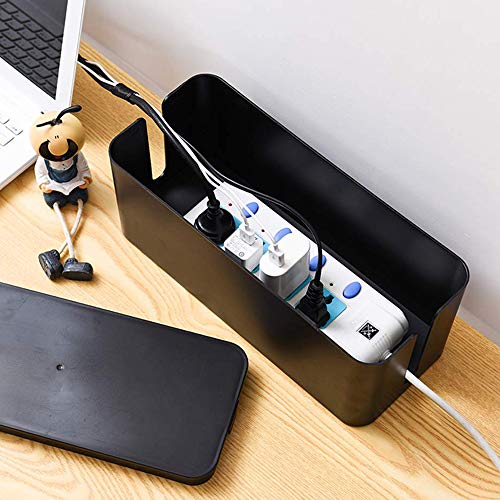 Cable Management Box Organizer, Pack of 2 Wire Concealer to Cover Hide Surge Protector & Power Strip on Desk Floor, with 5 Cord Fastening Tapes for Office, Home, Kitchen (Luxury Black) - color: Black