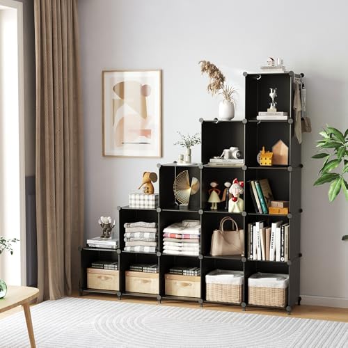 AWTATOS Cube Storage Organizer, 16 Cube Closet Organizer, Stackable Storage Cube Shelves, DIY Portable Closet Clothes Organizer Shelving for Bedroom, Closet, Wardrobe, Bathroom, Black - color: Black, size: 4x4