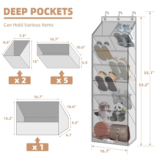 STORAGE MANIAC Over the Door Shoe Organizer with Curtain Dustproof Heavy-Duty Large Deep Pocket Hanging Shoe Organizer for Closet Dorm & Narrow Door Storage Shoe Holder Shoe Rack, 7-Shelf Beige 1 Pack - color: Beige, size: 7-Shelf