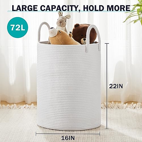 Woven Rope Laundry Hamper Basket by YOUDENOVA, 72L Tall Luandry Basket, Baby Nursery Hamper for Blanket Storage in Bedroom-Large-Pure White - color: Pure White, size: Large(72L )
