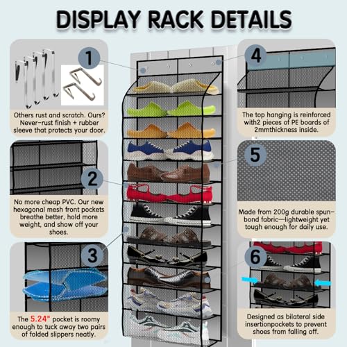 Kotkn Over The Door Shoe Organizer with 12 Large Breathable Pockets - Durable Hanging Storage for the Entire Family's Shoes (Gray) - color: Gray