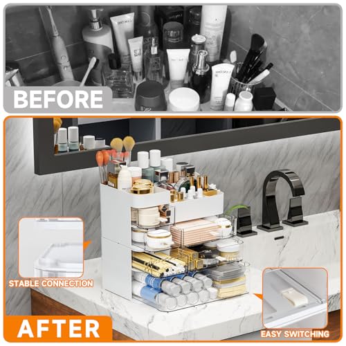 White Countertop Makeup Organizer with 6 Drawers,Large Capacity Skincare Organizers for Vanity,Desk,Dresser,Plastic Bathroom Counter Organizer for Beauty,Skin Care,Perfume,Make up Brush Organization - color: White, size: Large-6 Drawers