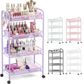 TOOLF 4-Tier Rolling Cart, Metal Utility Cart with 3 Hooks, Easy Assemble Mobile Storage Trolley On Wheels, Metal Shelving Units Kitchen Bathroom Laundry Room - color: Purple, size: 4-Tier