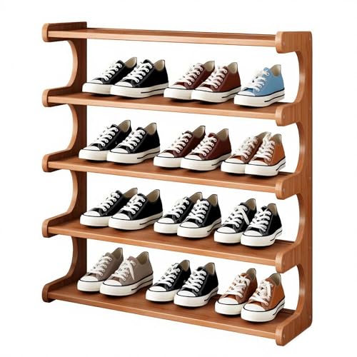 KNERS Bamboo Shoe Rack, Multi-Layer Space-Saving Shoe Organizer for Entryway, Bedroom or Living Room, Stable & Easy to Install, 3-Tier / 5-Tier / 6-Tier Options (5 Layer - 70cm) - size: 5 Layer - 70cm