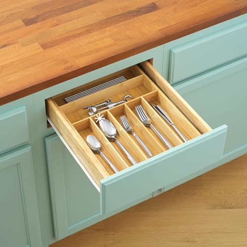 JoyJolt Bamboo Drawer Organizer, 7-Compartment Silverware Organizer, Cutlery and Utensil Organizer, Drawer Organizers for Garage, Kitchen, and Bathroom, Organizer Drawers for Kitchen Utensils