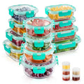 34pcs Glass Food Storage Containers with Lids Set, Airtight Glass Meal Prep Containers (17 Containers & 17 Lids), Leak Proof Lunch Container BPA-Free, Microwave, Oven, Freezer, Dishwasher Safe-Green - color: Green