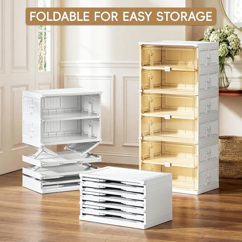 JEKO&JEKO 10 Tiers Foldable Shoe Rack Organizer Cabinet for Closet Entryway, Large Collapsible Shoe Storage Box with Magnetic Doors (White) - color: Single-row, size: 10 Tiers (Standard Tiers Only)