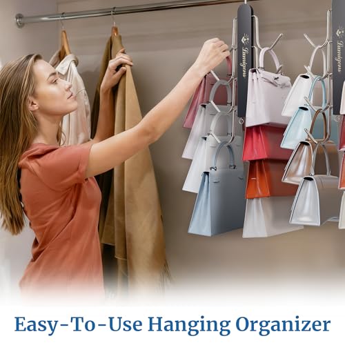 Purse Hanger, 4 Pack Purse Organizer for Closet with 32 Hooks for Heavy Bags, Sturdy Bag Storage, Rotatable Handbag Holder, Purse Rack Space Saving Backpack Hanging Closet Organizer Hangers, Black - color: Black, size: 4pack