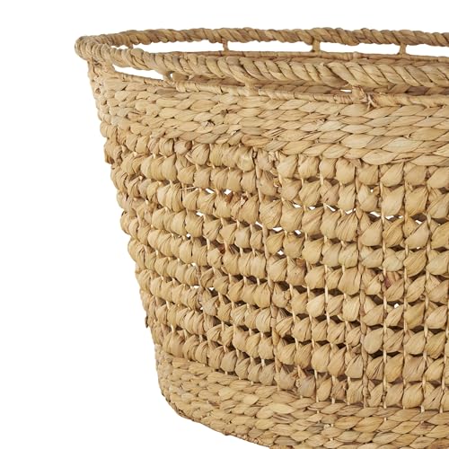 Deco 79 Seagrass Handmade Decorative and Functional Storage Basket Woven Oval Basket Organizer with Elevated Rim and Slot Handles, Basket for Storage 30" x 21" x 17", Brown - size: 30" x 21" x 17"