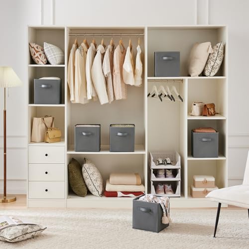 MAX Houser 6 Pack Foldable Fabric Storage Bins with Handles - Ideal for Closet Organization, Bedroom and Nursery (Grey, 10.5"x10.5"x11") - color: 14 dove Grey