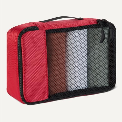 Amazon Essentials 4-Piece Space-Saving Packing Cubes Travel Accessories Set, Luggage Organizer with Double Zipper, Mesh Top, Small, Red (Previously Amazon Basics) - color: Red, size: 4 x Small