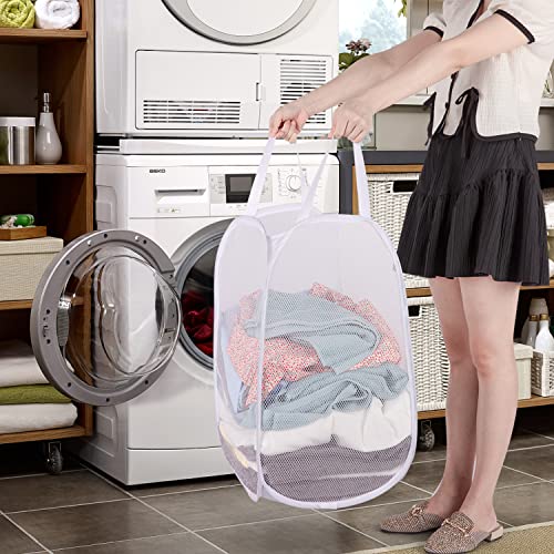 BATTOO Deluxe Strong Mesh Pop up Laundry Hamper Basket with Side Pocket for Laundry Room, Bathroom, Kids Room, College Dorm or Travel 3 Pack White - color: White, size: 3 pack