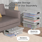 4 Packs 20 Quarts Under Bed Plastic Storage Bins with Lids, Clear Underbed Storage Containers with Wheels