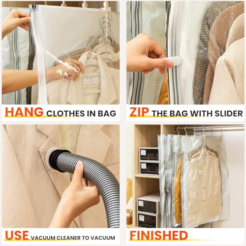 Hanging Vacuum Storage Bags – 2 Pack (1 Long, 1 Short) Hanging Vacuum Seal Bags for Clothing, Closet Organizer Space Saver for Suits, Jackets & Coats - size: 2 Combo