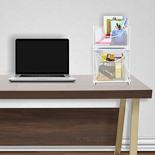 Sorbus® Cabinet Organizer Set—Mesh Storage Organizer with Pull Out Drawers—Ideal for Countertop, Cabinet, Pantry, Under the Sink, Desktop and More (White Two-Piece Set) - color: White, size: 2 Drawer