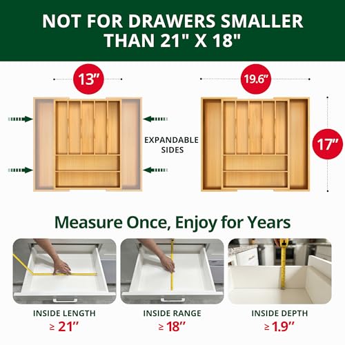 ROYAL CRAFT WOOD Luxury Bamboo Kitchen Drawer Organizer - Silverware Organizer, Utensil Holder & Cutlery Tray Drawer Dividers for Flatware (9 Slot, Natural) - color: Natural, size: 9 Slot