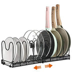ROOHUA Pot Rack -Expandable Pan Organizer for Cabinet, Lid Holder with 10 Adjustable Compartment for Kitchen Cabinet Cookware Baking Frying Rack - color: Black
