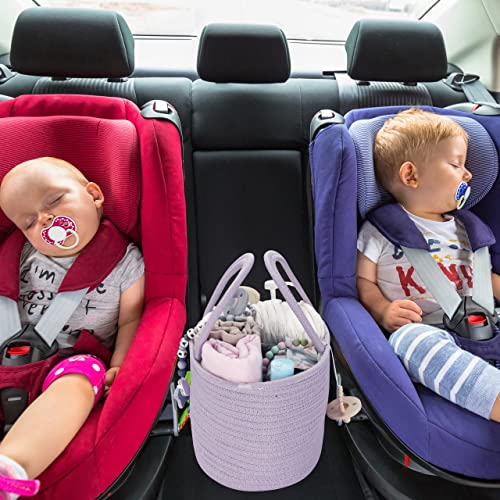 Baby Diaper Caddy Organizer Cotton Rope Nursery Storage Bin Basket Portable Holder Tote Bag for Changing Table Car Travel Baby Shower Gifts Newborn Essentials Registry Must Have Purple or Lavender - color: Purple, size: Regular