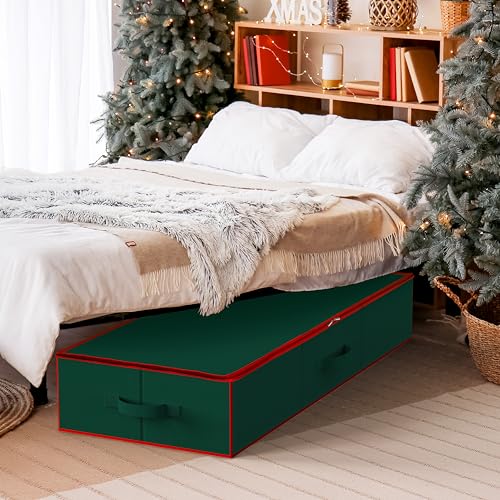 Simple Houseware 41.5" Wrapping Paper Storage Organizer - Fits 40 Rolls with Adjustable Straps, Interior Divider for Ribbons & Bows, 3 Clear Pockets for Gift Bags & Tools, 41.5''L x 16''W, Green - color: Green