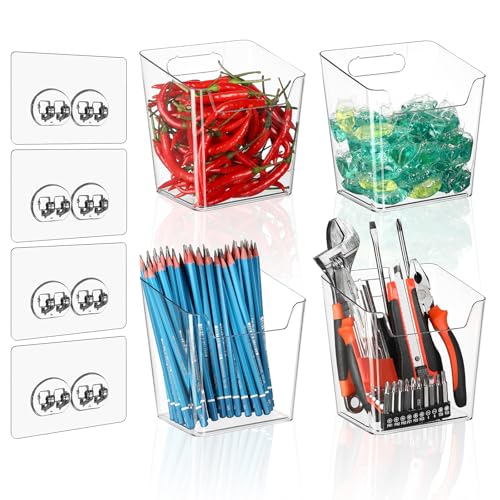 4 Pack Drink Packet Organizer, Clear Acrylic Cabinet Door Organizer Adhesive, Wall Mount Caddy Utensil Holder Floating Bin for Tea Bag Kcup Storage, Sewing Tools, Laundry Pods, Small Cleaning Supply - color: 4 Pack, size: Large