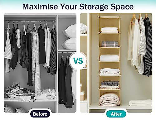 YOUDENOVA Hanging Closet Organizer, 6-Shelf Closet Hanging Shelves, Beige - color: Beige, size: 6-Tier