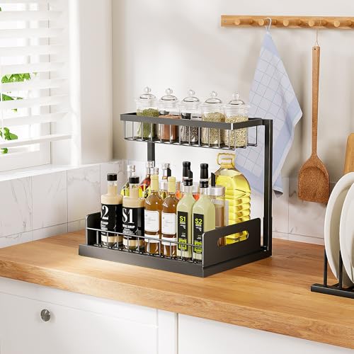 VUSIGN Under Kitchen Sink Organizer 2 Tier, Pull Out Under Sink Organizers and Storage, Bathroom Cabinet Kitchen Organization Storage Shelf, 1 Pack Black - color: Black, size: 1 Pack