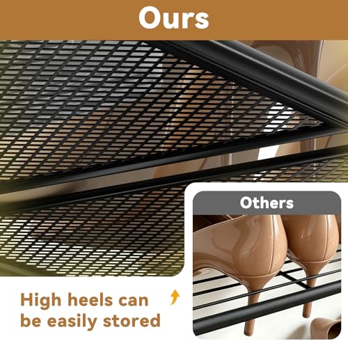 2 Tier Metal Shoe Rack, 27 Inch Wide Stackable Closet Shoe Organizer with Durable Mesh Shelves, Adjustable, Black - color: Black, size: 2 Tier