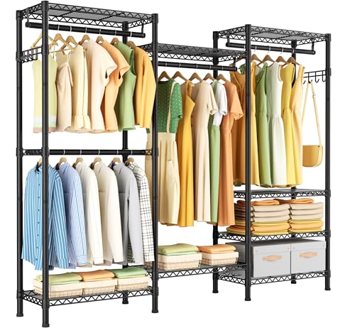 Golpart Heavy Duty Garment Rack Clothes Rack,Large Metal Closet Organizer System Storage Wardrobe,Freestanding Clothing Rack with 8 Adjustable Wire Shelves&4 Hang Rods,MaxLoad 800lbs - color: Black, size: 15.75"D x 56.6"W x 76.8"H
