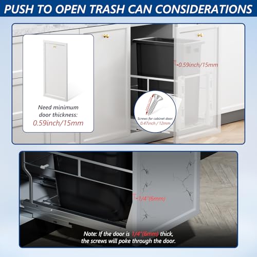 Insputer Pull Out Trash Can Under Cabinet with Soft-Close Slides, Heavy Duty Under Sink Trash Can Kit for Kitchen, Garbage Can Not Included, Requires Minimum Cabinets Opening 12" W X 18" D - size: Single