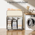 Yecaye 180L Laundry Basket With Lid and Removable 3 Bags, Large Rolling Laundry Hamper with Lid, 3 Section Rolling Clothes Storage With Wheels, Clothes Hamper with Wheels For Laundry Room, Beige