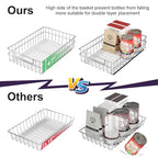 Pull out Cabinet Organizer, Stainless Steel 2-Pack Slide out Drawer with Silent Full-Extension Slides, Adhesive Roll out Can Spice Storage Basket Shelf Rack for Pantry, Kitchen, Bathroom, Home Closet
