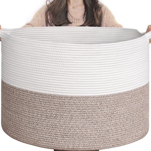 Goodpick 115L Extra Large Blanket Basket, 23.5"x23.5"x15.8" Woven Rope Basket for Storage, Kids Toy Storage for Nusery Room, Mele - color: Mele, size: 23.5x23.5x15.8 Inch (Pack of 1)