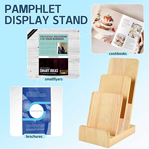 2 Pieces 3-Tier Pine Wood Literature Holder pamphlet display stand Trifold Brochure Organizer Flyer Holder Postcard Display and Countertop Wooden Display Stand Book Display for Magazine Pamphlet