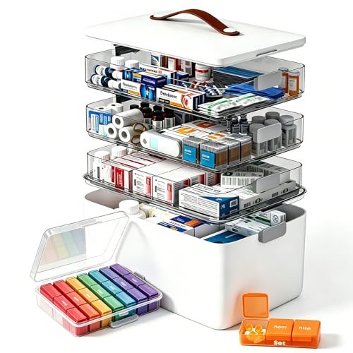 funest 4- Tier Medicine Storage Box Organizer Portable First Aid kit Box Sewing, Art, Craft with Handle, Multipurpose Medical Supply Organizer with Removable Tray 4-Tier Medicine Organizer Set - size: 4-Tier Medicine Organizer Set