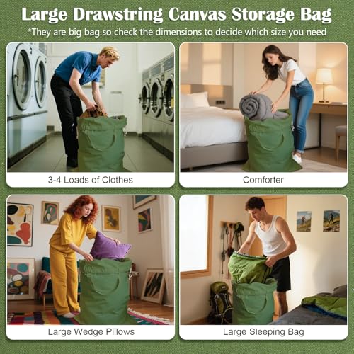 Canvas Laundry Bag 33"Wx 35"H, Thick Cotton Laundry Bag with Handles & Drawstring, Extra Large Heavy Duty Washable Basket Liner Hamper Liner Canvas Storage Sack (XL ArmyGreen) - color: Army Green, size: XL 33"W x 35"H┃1 Pack