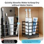 BOTEMY Toothbrush Holders with Quick Drying Mat—Black Toothbrush and Toothpaste Holder for Bathroom—Upgrade 3 Slots Openwork Design Bathroom Counter Organizer for Electric Toothbrush,Razor,Toothpaste - size: Medium