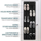 24 Large Pockets Upgraded Over the Door Shoe Organizer, Enhanced Hanging Solution Holder Closets, Shoe Cabinets for Everyone